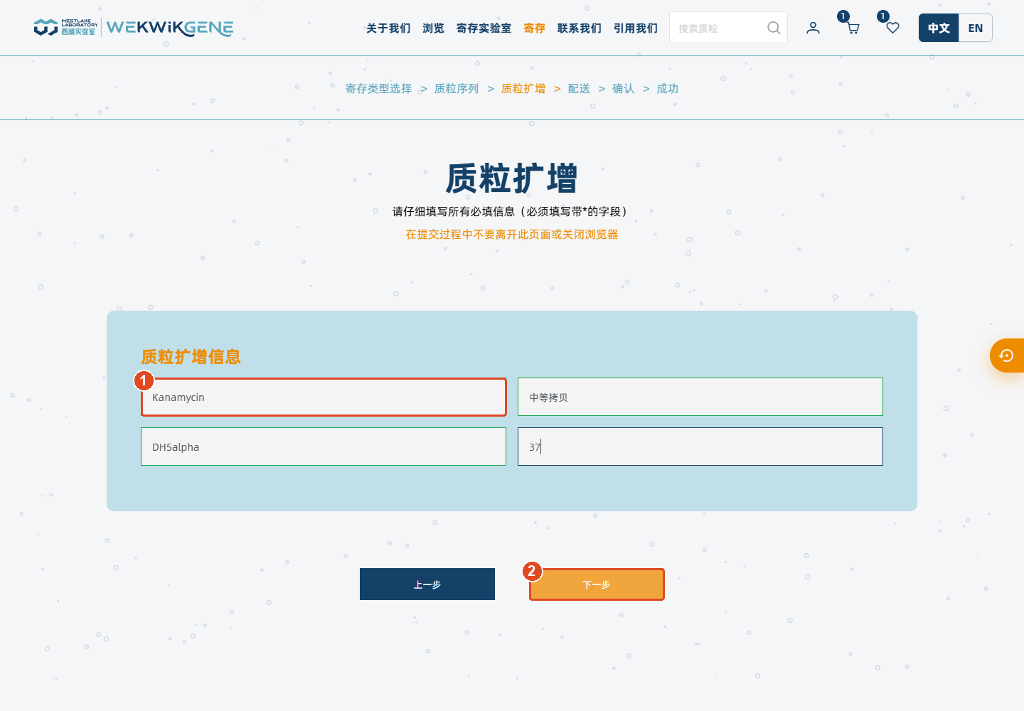 填写扩增条件:普通用户操作界面